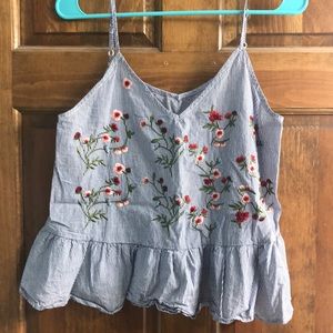 Flowy Blue & White Tank with Flowers